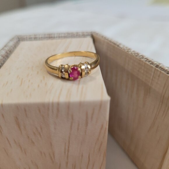 Ruby Diamond 14k Yellow Gold Ring Womens - Picture 9 of 11